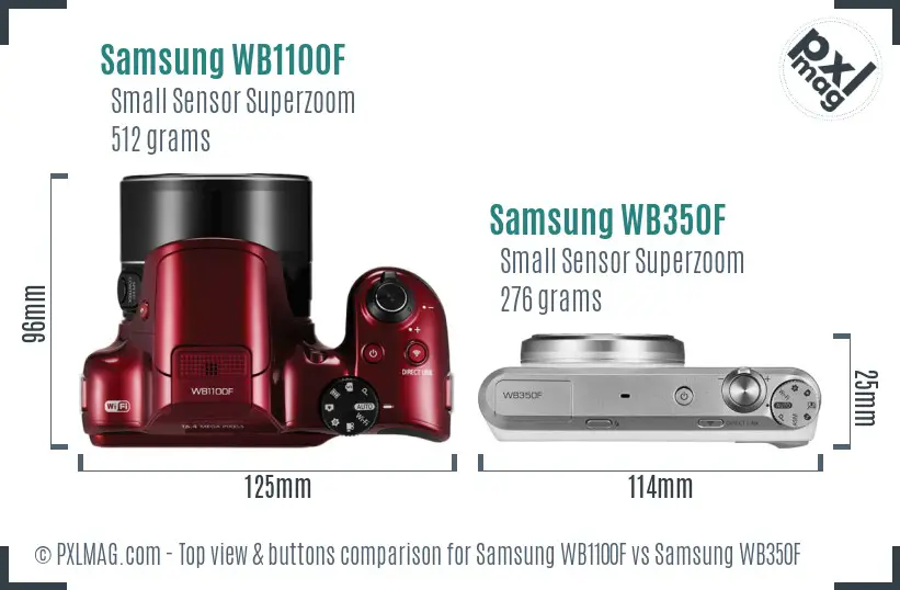 Samsung WB1100F vs Samsung WB350F top view buttons comparison