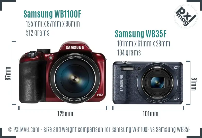 Samsung WB1100F vs Samsung WB35F size comparison