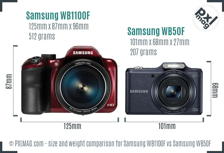 Samsung WB1100F vs Samsung WB50F size comparison