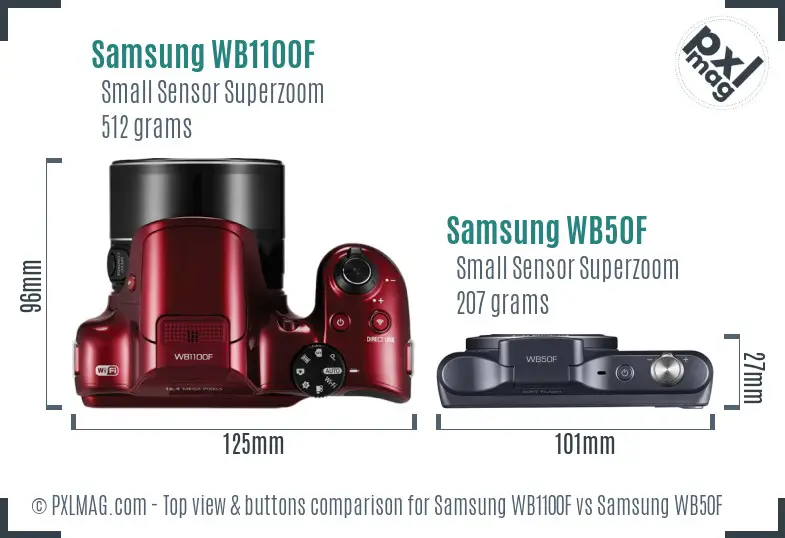 Samsung WB1100F vs Samsung WB50F top view buttons comparison