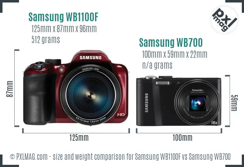 Samsung WB1100F vs Samsung WB700 size comparison