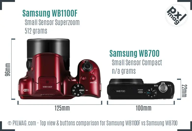 Samsung WB1100F vs Samsung WB700 top view buttons comparison