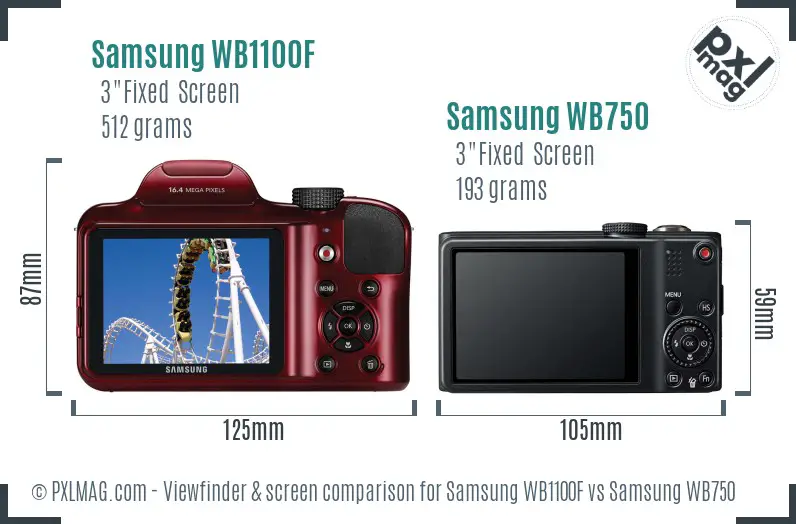 Samsung WB1100F vs Samsung WB750 Screen and Viewfinder comparison