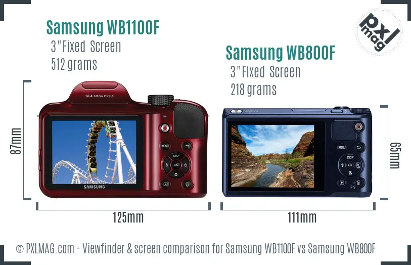 Samsung WB1100F vs Samsung WB800F Screen and Viewfinder comparison