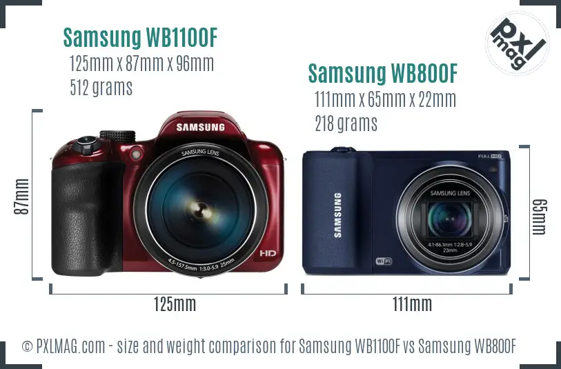 Samsung WB1100F vs Samsung WB800F size comparison