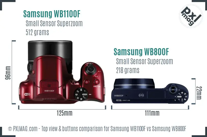 Samsung WB1100F vs Samsung WB800F top view buttons comparison