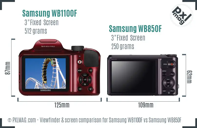 Samsung WB1100F vs Samsung WB850F Screen and Viewfinder comparison