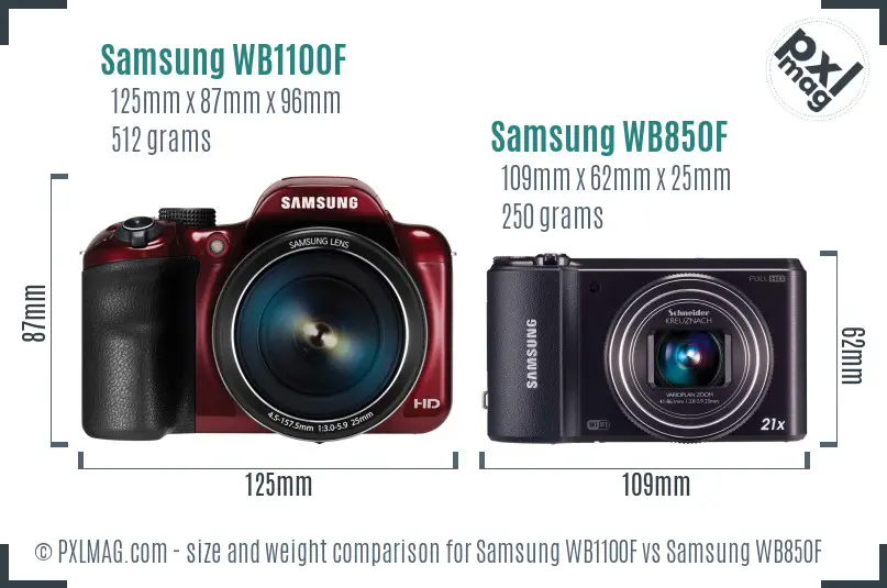 Samsung WB1100F vs Samsung WB850F size comparison