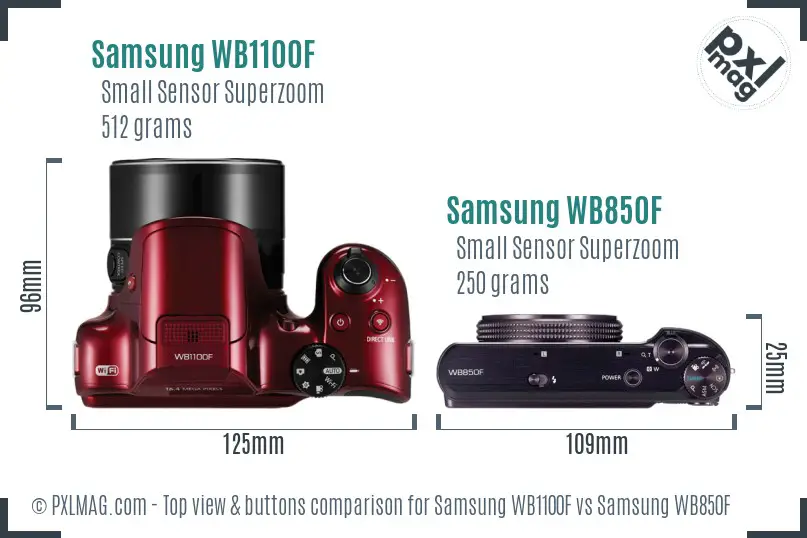 Samsung WB1100F vs Samsung WB850F top view buttons comparison