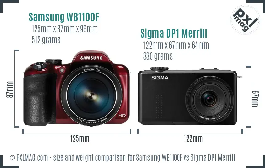 Samsung WB1100F vs Sigma DP1 Merrill size comparison