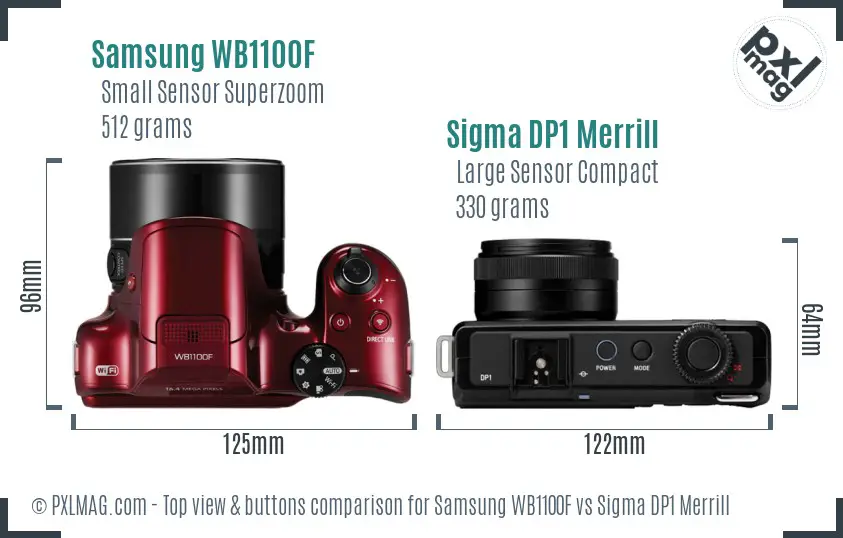 Samsung WB1100F vs Sigma DP1 Merrill top view buttons comparison