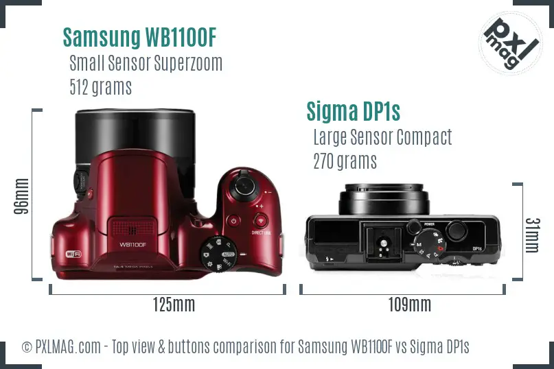 Samsung WB1100F vs Sigma DP1s top view buttons comparison