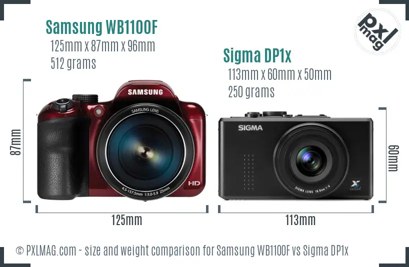 Samsung WB1100F vs Sigma DP1x size comparison