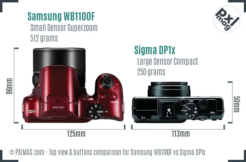 Samsung WB1100F vs Sigma DP1x top view buttons comparison
