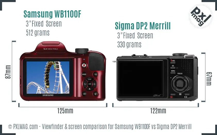 Samsung WB1100F vs Sigma DP2 Merrill Screen and Viewfinder comparison