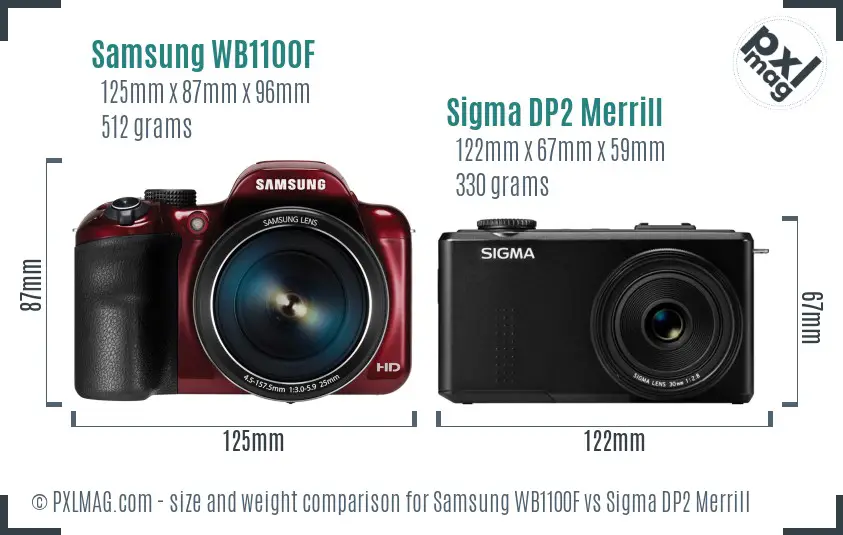 Samsung WB1100F vs Sigma DP2 Merrill size comparison