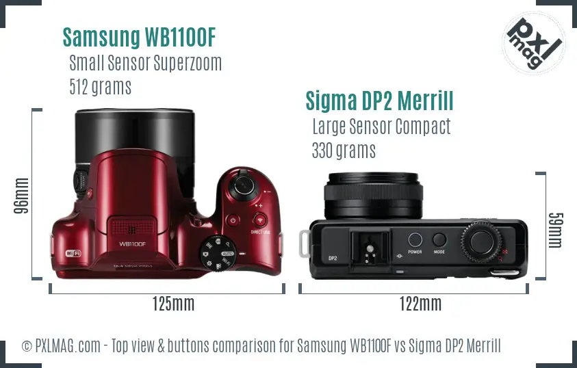 Samsung WB1100F vs Sigma DP2 Merrill top view buttons comparison