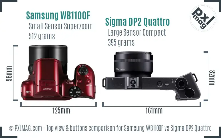 Samsung WB1100F vs Sigma DP2 Quattro top view buttons comparison