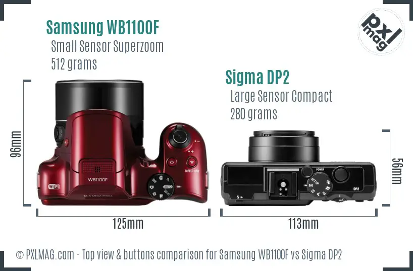 Samsung WB1100F vs Sigma DP2 top view buttons comparison
