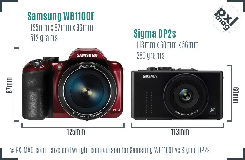 Samsung WB1100F vs Sigma DP2s size comparison