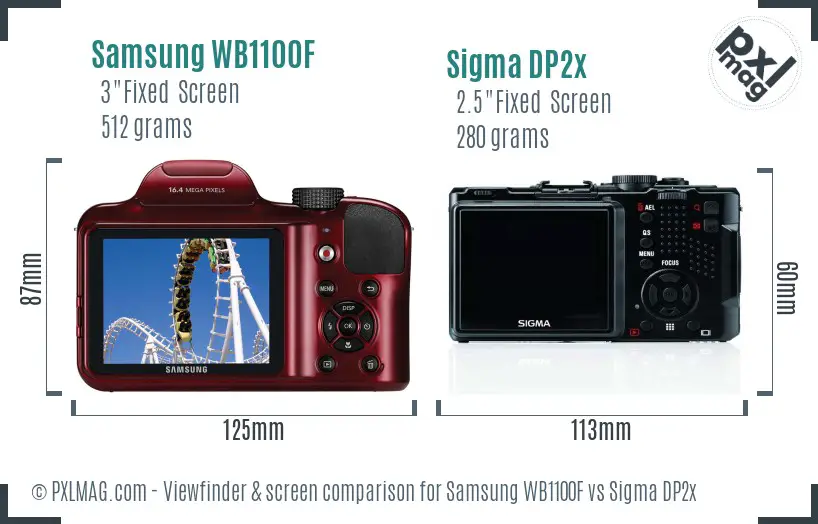Samsung WB1100F vs Sigma DP2x Screen and Viewfinder comparison