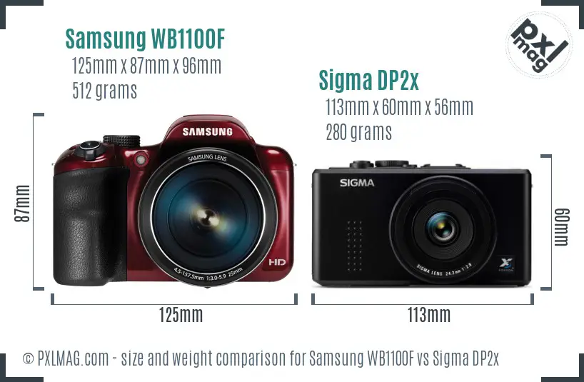Samsung WB1100F vs Sigma DP2x size comparison