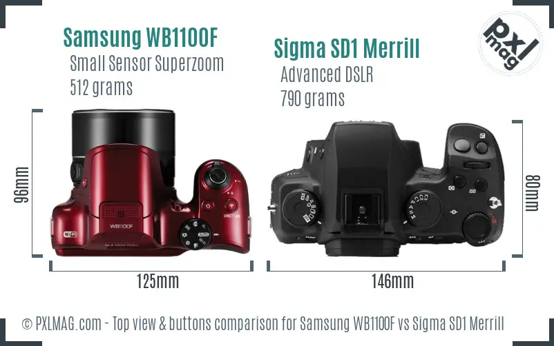 Samsung WB1100F vs Sigma SD1 Merrill top view buttons comparison