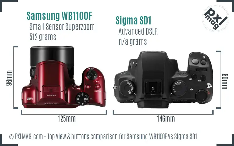 Samsung WB1100F vs Sigma SD1 top view buttons comparison