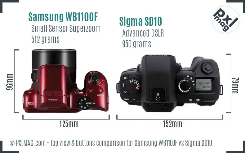Samsung WB1100F vs Sigma SD10 top view buttons comparison