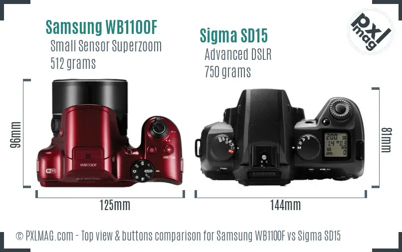 Samsung WB1100F vs Sigma SD15 top view buttons comparison
