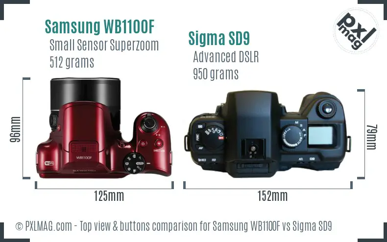 Samsung WB1100F vs Sigma SD9 top view buttons comparison