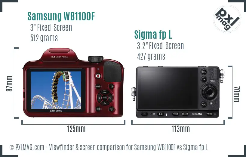 Samsung WB1100F vs Sigma fp L Screen and Viewfinder comparison
