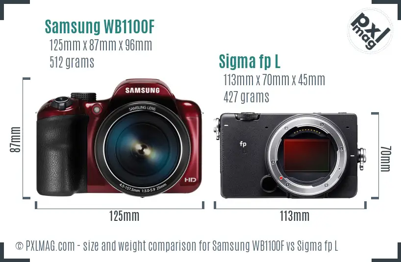 Samsung WB1100F vs Sigma fp L size comparison