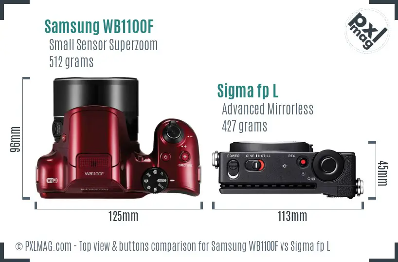 Samsung WB1100F vs Sigma fp L top view buttons comparison