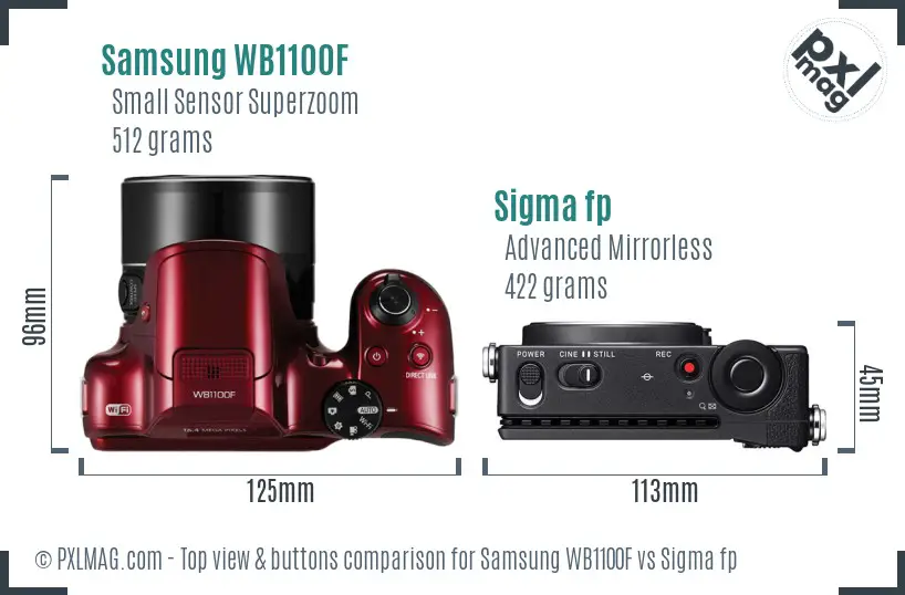 Samsung WB1100F vs Sigma fp top view buttons comparison