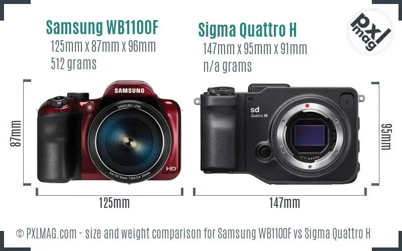 Samsung WB1100F vs Sigma Quattro H size comparison