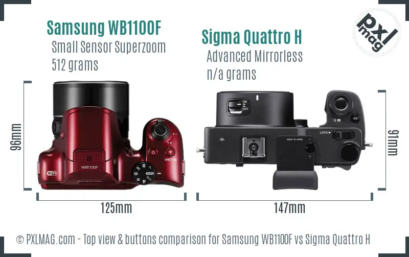 Samsung WB1100F vs Sigma Quattro H top view buttons comparison