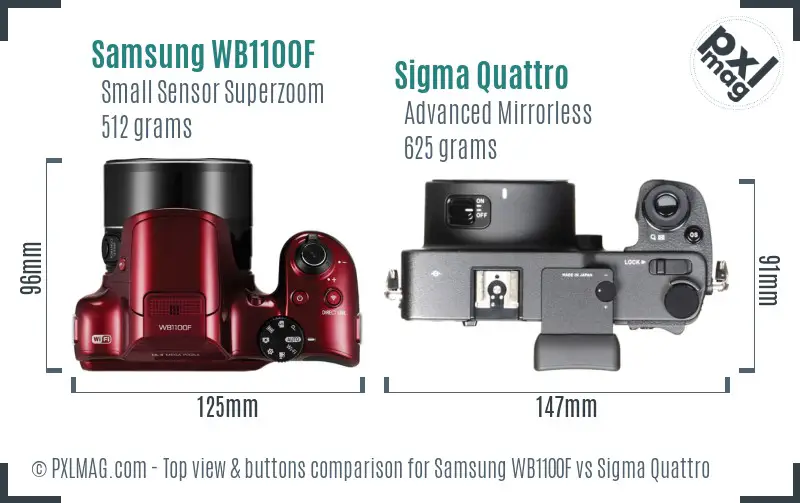 Samsung WB1100F vs Sigma Quattro top view buttons comparison