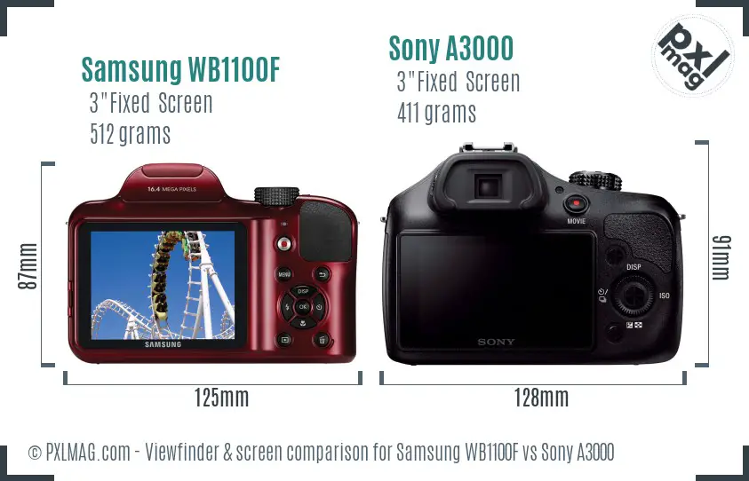 Samsung WB1100F vs Sony A3000 Screen and Viewfinder comparison