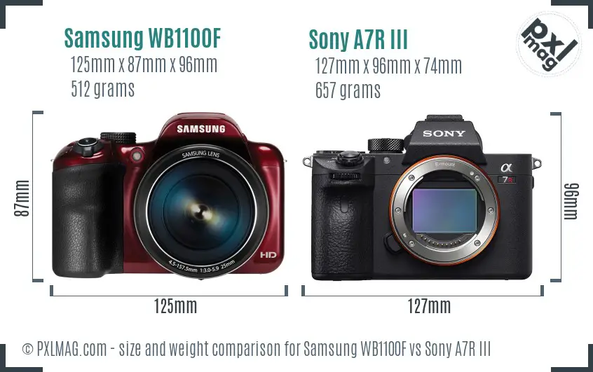 Samsung WB1100F vs Sony A7R III size comparison