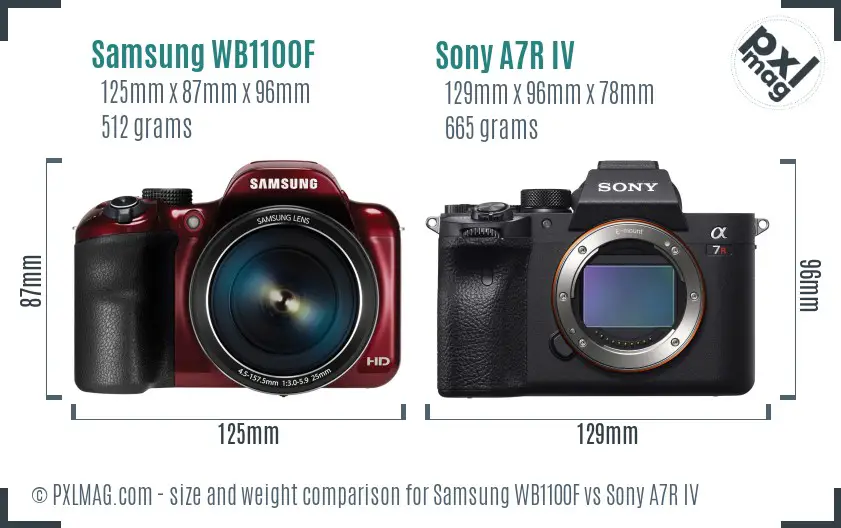 Samsung WB1100F vs Sony A7R IV size comparison