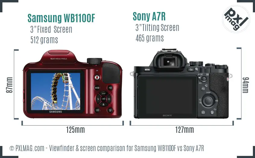 Samsung WB1100F vs Sony A7R Screen and Viewfinder comparison