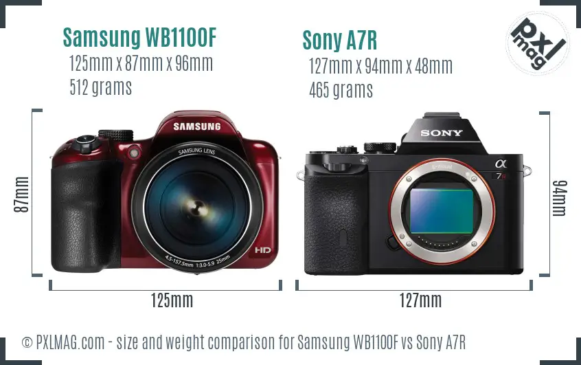 Samsung WB1100F vs Sony A7R size comparison