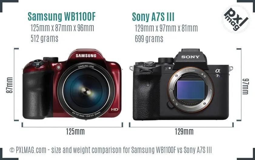 Samsung WB1100F vs Sony A7S III size comparison