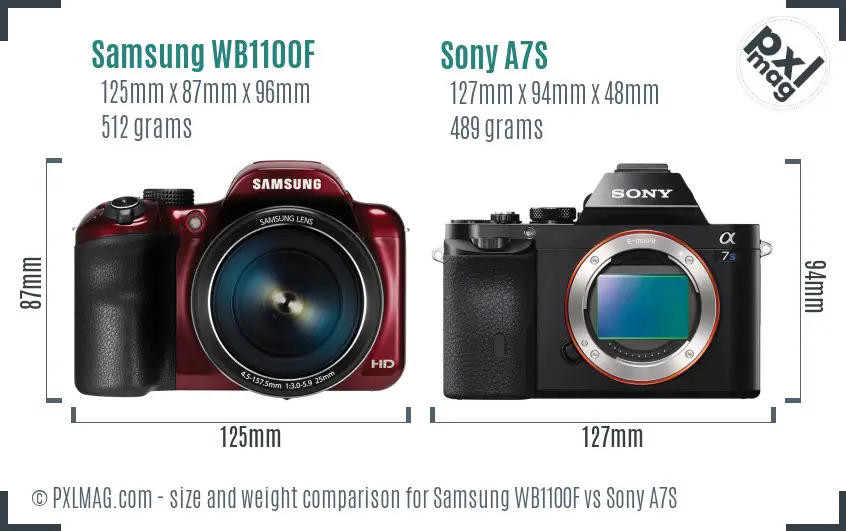 Samsung WB1100F vs Sony A7S size comparison