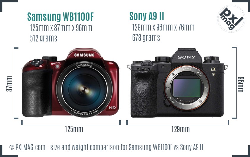 Samsung WB1100F vs Sony A9 II size comparison Samsung WB1100F vs Sony A9 II size comparison