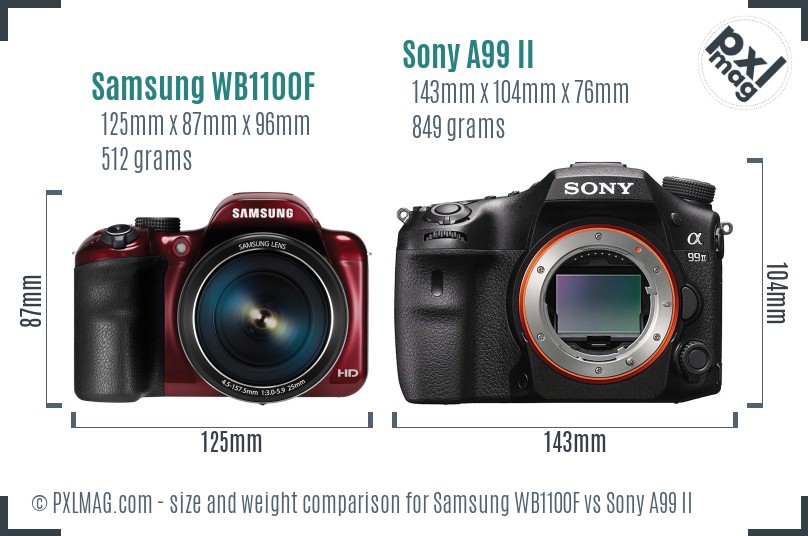 Samsung WB1100F vs Sony A99 II size comparison