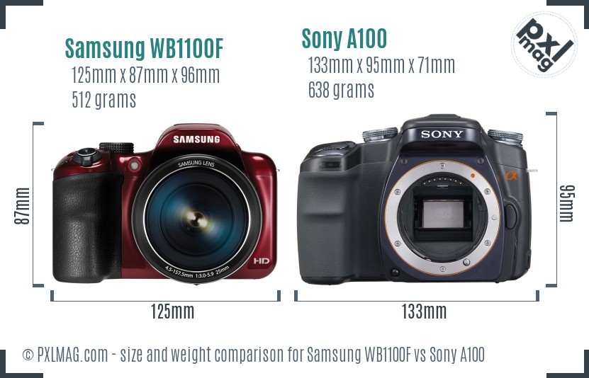 Samsung WB1100F vs Sony A100 size comparison Samsung WB1100F vs Sony A100 size comparison