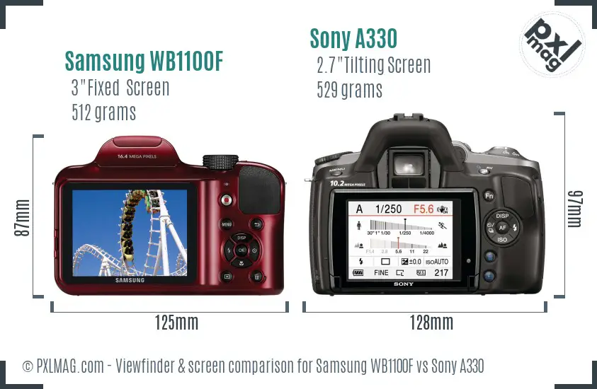 Samsung WB1100F vs Sony A330 Screen and Viewfinder comparison