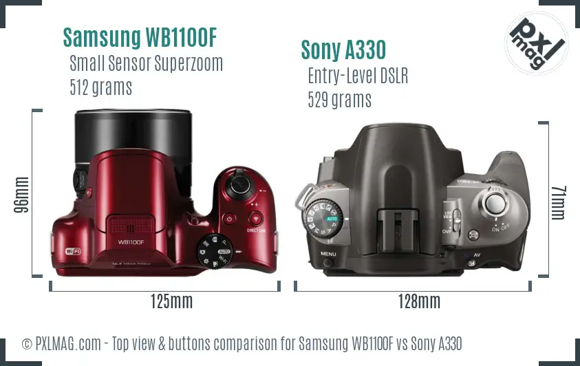 Samsung WB1100F vs Sony A330 top view buttons comparison